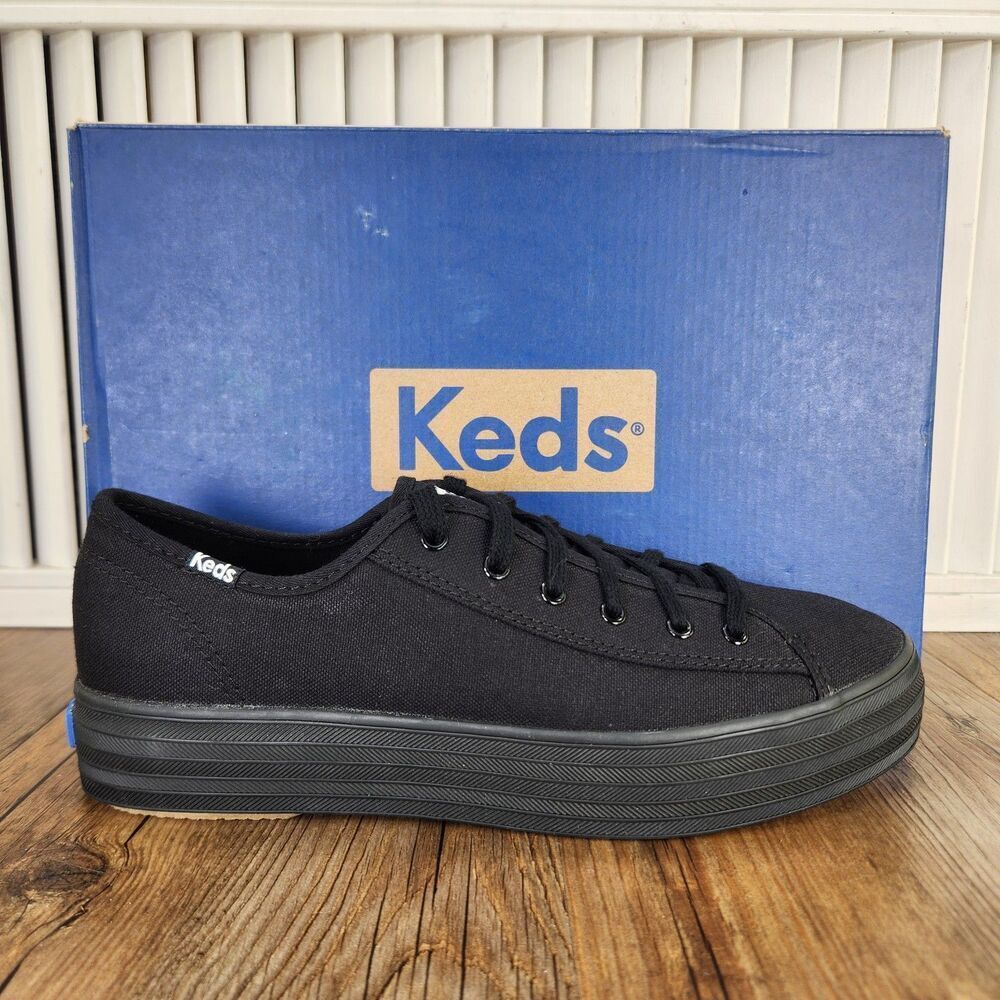Keds Triple Kick Organic Cotton Platform Shoes Womens Sz 8 Black Canvas WF64855